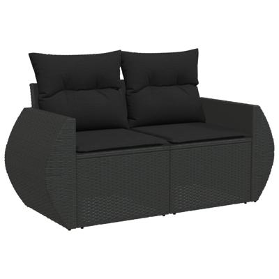 10-delige Loungeset met kussens poly rattan zwart - thumbnail