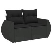 10-delige Loungeset met kussens poly rattan zwart - thumbnail