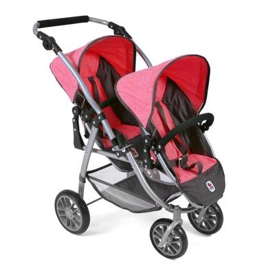 Tweeling Poppenwagen Vario -Melange Antraciet Pink Tweeling Poppenwagen Vario -Melange Antraciet Pink