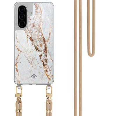 Samsung Galaxy A36 hoesje met beige koord - Marmer goud Samsung Galaxy A36 hoesje met beige koord - Marmer goud