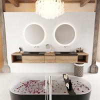 MONDIAZ BUKLA 280cm badmeubel met open module 40 L+R kleur Washed Oak met 3 lades. Wastafel CLOUD dubbel 0 kraangaten kleur Urban. - thumbnail