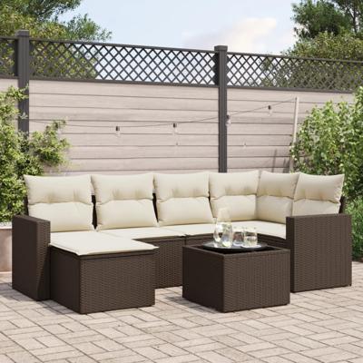 6-delige Loungeset met kussens poly rattan bruin - thumbnail