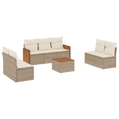 7-delige Loungeset met kussens poly rattan beige - thumbnail