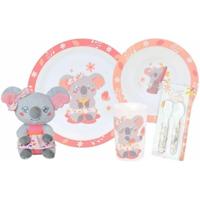 Serviesset - FUN HOUSE - KOALA - 220 ml glas, 16 cm diep bord, 22 cm plat bord, 22 cm bestek en knuffel - thumbnail