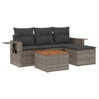 5-delige Loungeset met kussens poly rattan grijs - thumbnail