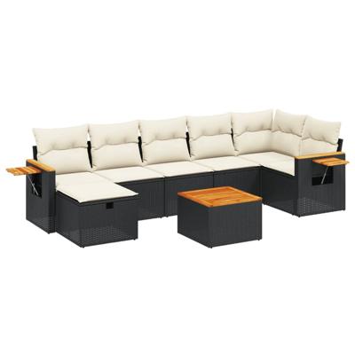 7-delige Loungeset met kussens poly rattan zwart