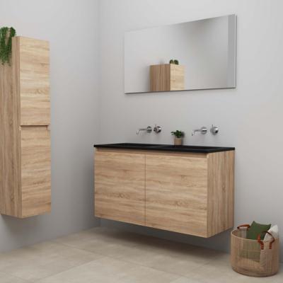 On-Line Badkamermeubelset - 120 cm - Bouwpakket - Greeploze Ladestructuur - Acryl Wastafel - zonder Kraangat - Spiegel - Eiken - V01