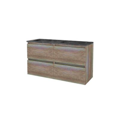 Basic-Line Start 46 Badkamermeubelset - 120 x 46 cm - Greeploos - 4 Lades - Hardstenen Wastafel - 2 Kraangaten - Scotch Oak