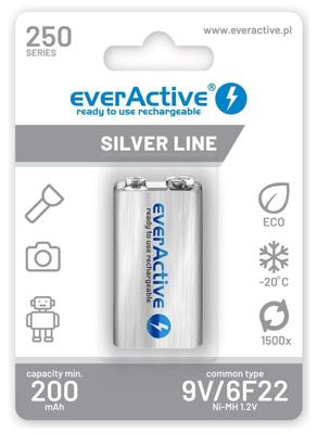 Herlaadbare batterijen everActive Ni-MH 6F22 9V 250 mAh Silver Line