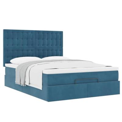 Ottoman bed met matrassen 140x190cm fluweel donkerblauw