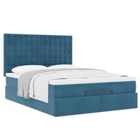Ottoman bed met matrassen 140x190cm fluweel donkerblauw - thumbnail