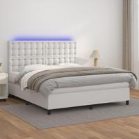 Boxspring met matras en LED kunstleer wit 160x200 cm - thumbnail