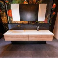 Badkamermeubelset Mondiaz Erin 200 cm met 2 Lades met RIDGE Wastafel Links Talc Zonder Kraangaten Greeploos Mat Washed Oak - thumbnail