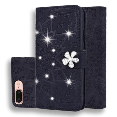 iPhone 7 Plus & 8 Plus met nep diamanten ingelegd uniek 3D mandala patroon PU leren Flip Hoesje met houder en opbergruimte voor pinpassen & geld (zwar iPhone 7 Plus & 8 Plus met nep diamanten ingelegd uniek 3D mandala patroon PU leren Flip Hoesje met houder en opbergruimte voor pinpassen & geld (zwar