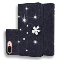 iPhone 7 Plus & 8 Plus met nep diamanten ingelegd uniek 3D mandala patroon PU leren Flip Hoesje met houder en opbergruimte voor pinpassen & geld (zwar - thumbnail
