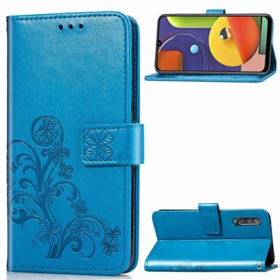 Voor Galaxy A50S vier-blad clasp reliëf gesp mobiele telefoon bescherming lederen draagtas met Lanyard & kaartsleuf & portemonnee & beugel functie (b