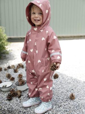 Bedrukte regenjas met capuchon voor baby's, gevoerd met fleece oudroze Bedrukte regenjas met capuchon voor baby's, gevoerd met fleece oudroze