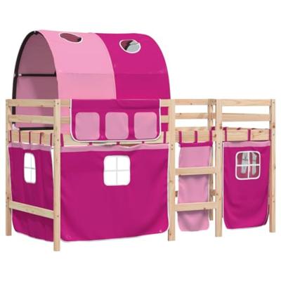 Kinderhoogslaper met tunnel 90x190 cm massief grenenhout roze