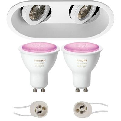 Philips Hue LED Spot Set GU10 - Kantelbaar Ovaal Inbouw - Mat Wit