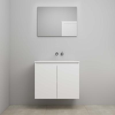 On-Line Badkamermeubelset - 80 cm - Voorgemonteerd - Greeploos 2 Deuren - Acryl Wastafel - zonder Kraangat - Spiegel - Hoogglans Wit