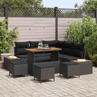 Tuinbankenset 9 pcs Zwart poly rattan - thumbnail