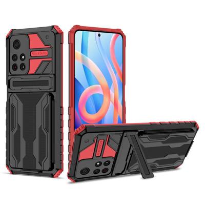 Voor Xiaomi Redmi Note 11 5G / POCO M4 PRO 5G Armor Card PC + TPU schokbestendige telefoonhoes met kaartsleuf en onzichtbare houder