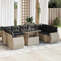 10-delige Loungeset met kussens poly rattan lichtgrijs - thumbnail