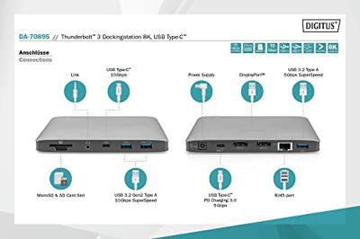 Digitus DA-70895 notebook dock & poortreplicator Bedraad Thunderbolt 3 Zwart, Grijs