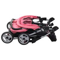 VidaXL Tweelingkinderwagen staal roze en zwart - thumbnail