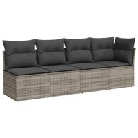 11-delige Loungeset met kussens poly rattan grijs - thumbnail
