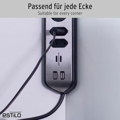 Brennenstuhl brennenstuhl®estilo hoekaansluitdoosstrook met USB laadfunctie 4-weg 2x b eschermend contactdoos & 2 - 1153590410 - thumbnail