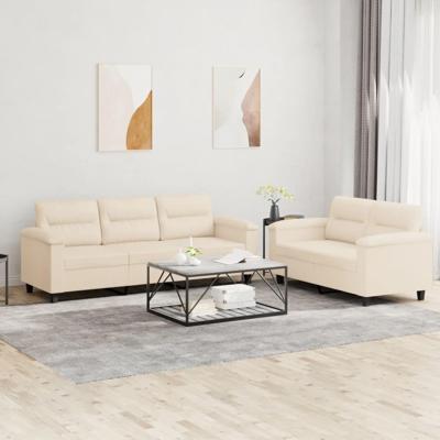 2-delige Loungeset met kussens microvezelstof beige