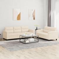 2-delige Loungeset met kussens microvezelstof beige - thumbnail