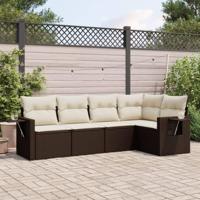 5-delige Loungeset met kussens poly rattan bruin - thumbnail