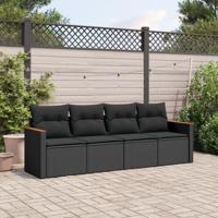 4-delige Loungeset met kussens poly rattan zwart - thumbnail