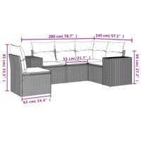5-delige Loungeset met kussens poly rattan zwart - thumbnail