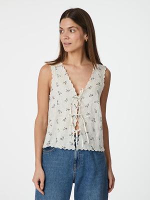 Neo Noir Top Bibi Embroidery Print | Off White