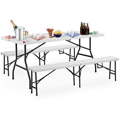 Biertafelset 3 delig inklapbaar Kunststof Wit 183cm Biertafelset 3 delig inklapbaar Kunststof Wit 183cm