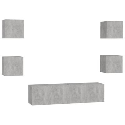 6-delige Tv-meubelset bewerkt hout betongrijs - thumbnail