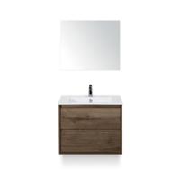 Porto Badmeubelset 70 cm - Tabacco - Keramische Wastafel Wit Slim - met Spiegel - thumbnail