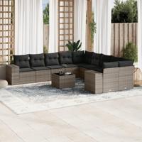11-delige Loungeset met kussens poly rattan grijs - thumbnail