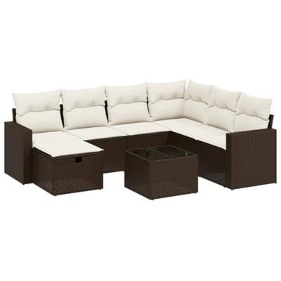 8-delige Loungeset met kussens poly rattan bruin