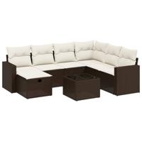 8-delige Loungeset met kussens poly rattan bruin - thumbnail