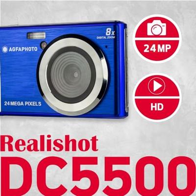 AgfaPhoto Realishot DC5500 Compacte digitale camera, 24 MP, 2,4 inch lcd-display, 8 x digitale zoom, 720p HD-video, extern SD-geheugen, lithiumbatterij, blauw AgfaPhoto Realishot DC5500 Compacte digitale camera, 24 MP, 2,4 inch lcd-display, 8 x digitale zoom, 720p HD-video, extern SD-geheugen, lithiumbatterij, blauw
