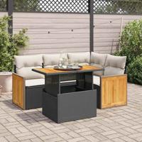 5-delige Loungeset met kussens poly rattan acacia zwart - thumbnail