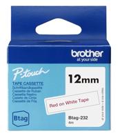 Brother BTAG-232 labelprinter-tape Rood op wit - thumbnail