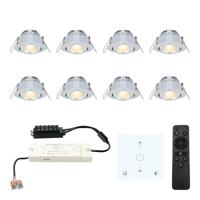 Set van 8 Granada LED Mini Inbouwspots met trafo en muurdimmer - 12 Volt 3 Watt 200 lumen - Dimbaar - Kantelbaar - Plat 35mm - 2700K - IP44 - RVS - thumbnail