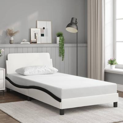 Bedframe met hoofdbord kunstleer zwart en wit 100x200 cm