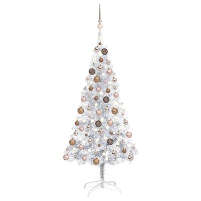 VidaXL Kunstkerstboom met verlichting en kerstballen 120 cm pet zilver