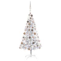 VidaXL Kunstkerstboom met verlichting en kerstballen 120 cm pet zilver - thumbnail